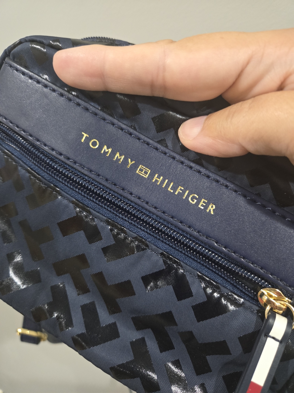 Tommy Hilfiger Navy and Black Logo Crossbody Bag with Gold Hardware